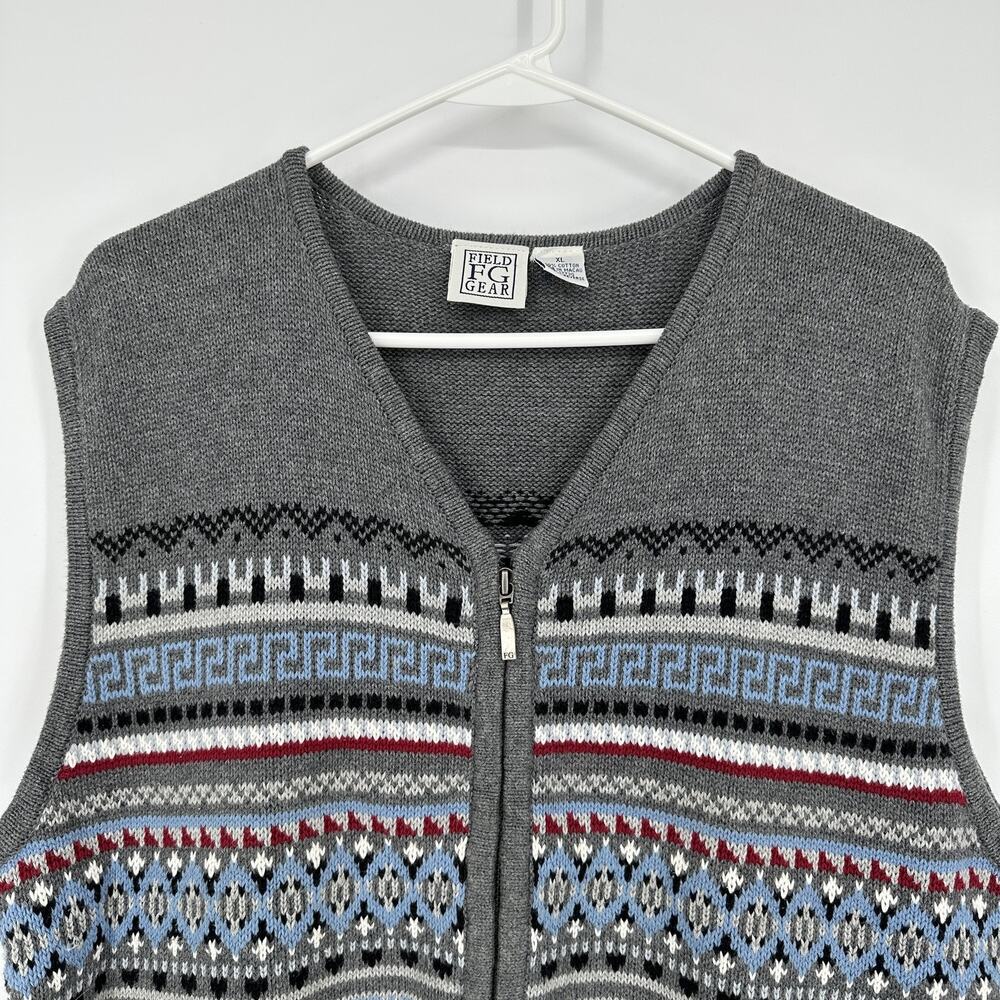 Field Gear Sweater Vest Men XL Zip Front Geometric Pattern Knit Pullover Preppy - Picture 2 of 10